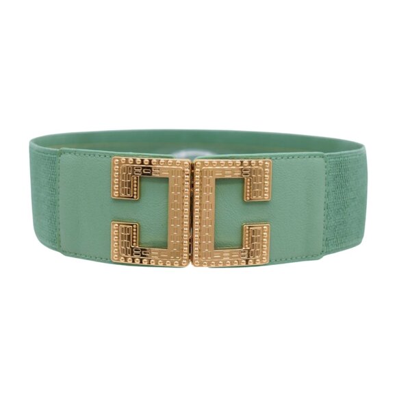 New Women Mint Blue Green Color Elastic Fashion Belt Gold Metal C Buckle S M - Picture 3 of 17